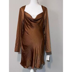 NWT Selfie Leslie Women's Champs Elysees Open Back Mini Dress Brown Size Small